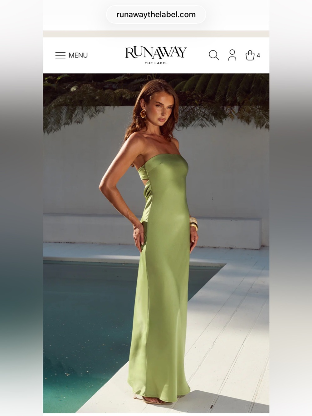 RUNAWAY THE LABEL
CELESTE STRAPLESS MAXI DRESS - OLIVE